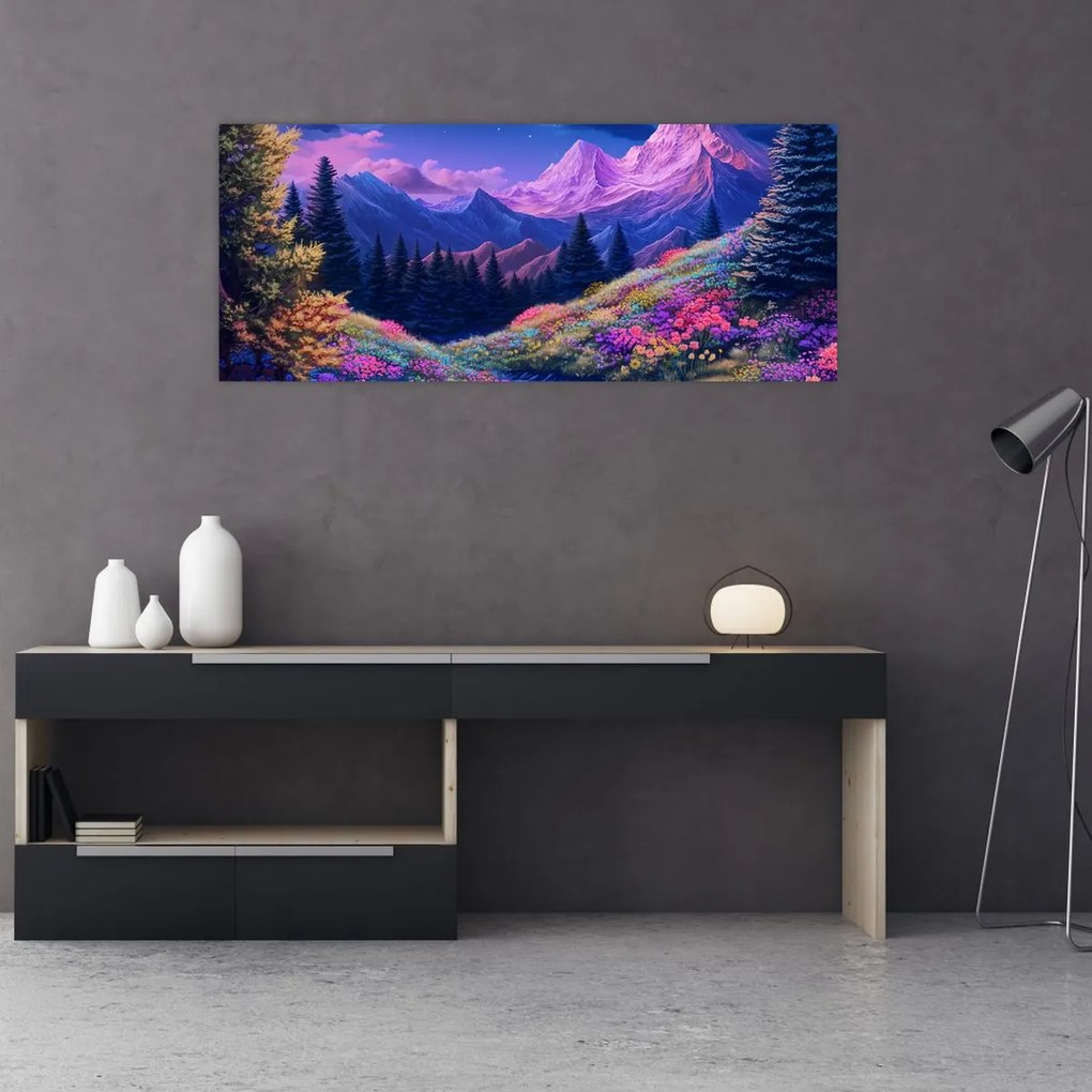 Kép - Lila táj teljes holdfénynél (120x50 cm)
