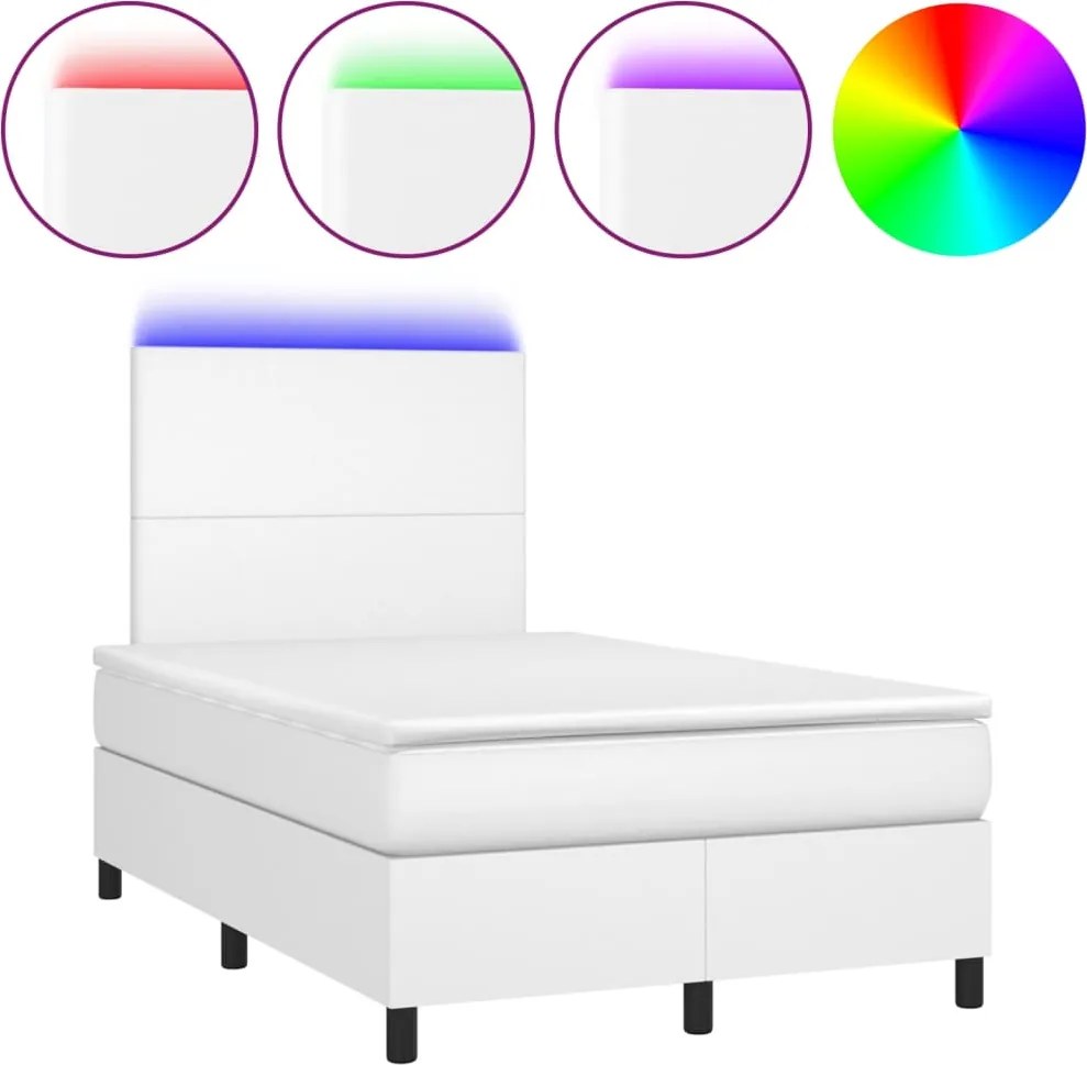 vidaXL fehér műbőr rugós és LED-es ágy matraccal 120x190 cm