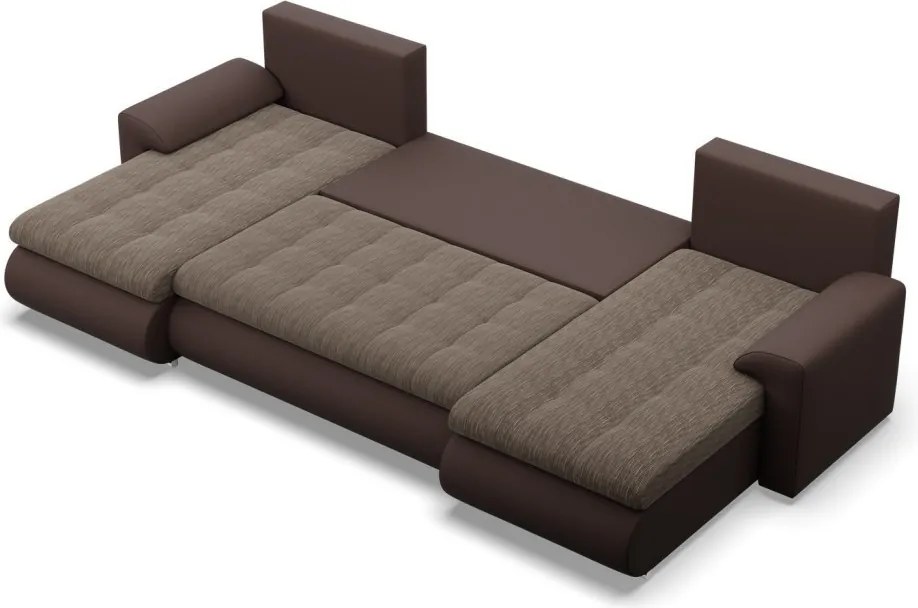 Tokio U alakú sarokkanapé, 3 ágyneműtartóval, fonott + műbőr, univerzális oldal, barna