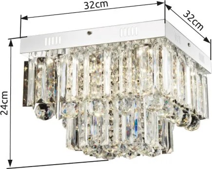 Globo 68594-6A Mennyezeti króm, akril , LxBxH:320x320x240, tartozék: 6xLED 3W 9,6V, 6X250lm, 4000K