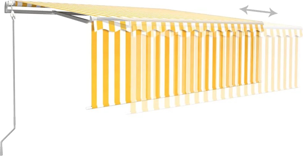 Sárga-fehér redőnyös, LED-es, szélérzékelős napellenző 4x3 m
