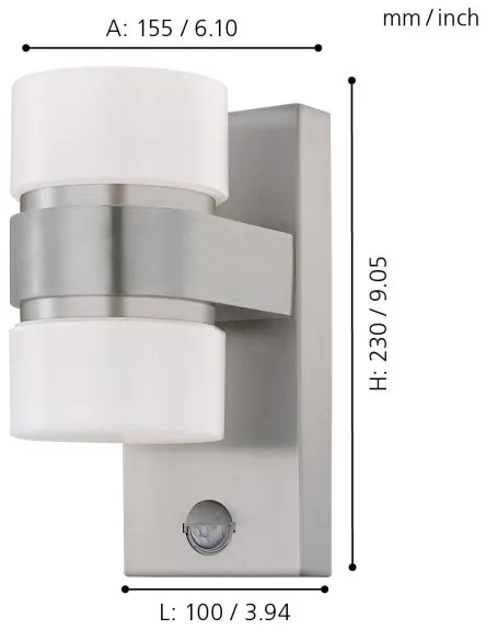 Eglo 96277 - LED Kültéri fali lámpa a mozgásérzékelős ATOLLARI 2xLED/6W