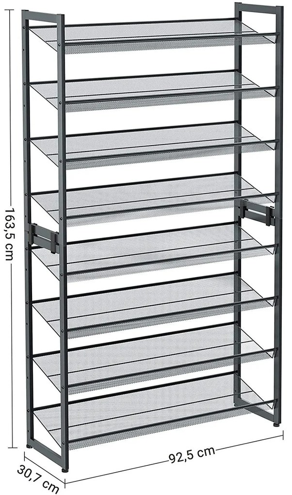 Cipőtartó 8 szintes, 2 egymásra rakható 4 szintes cipőtartó, szürke