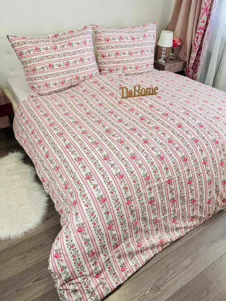 Falu rózsaszín pamut ágyneműhuzat TiaHome - 1x Párna 90x70cm, 1x Paplan 140x200cm