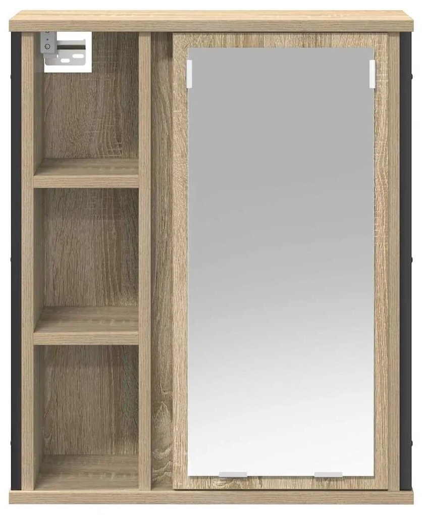 tölgy színű fürdőszoba fali szekrény tükörrel 50x21x60 cm
