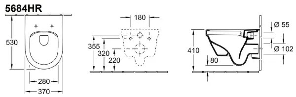 Villeroy & Boch 5684HRR1 - Fali WC SoftClose ülőkével ARCHITECTURA kerámia/fehér