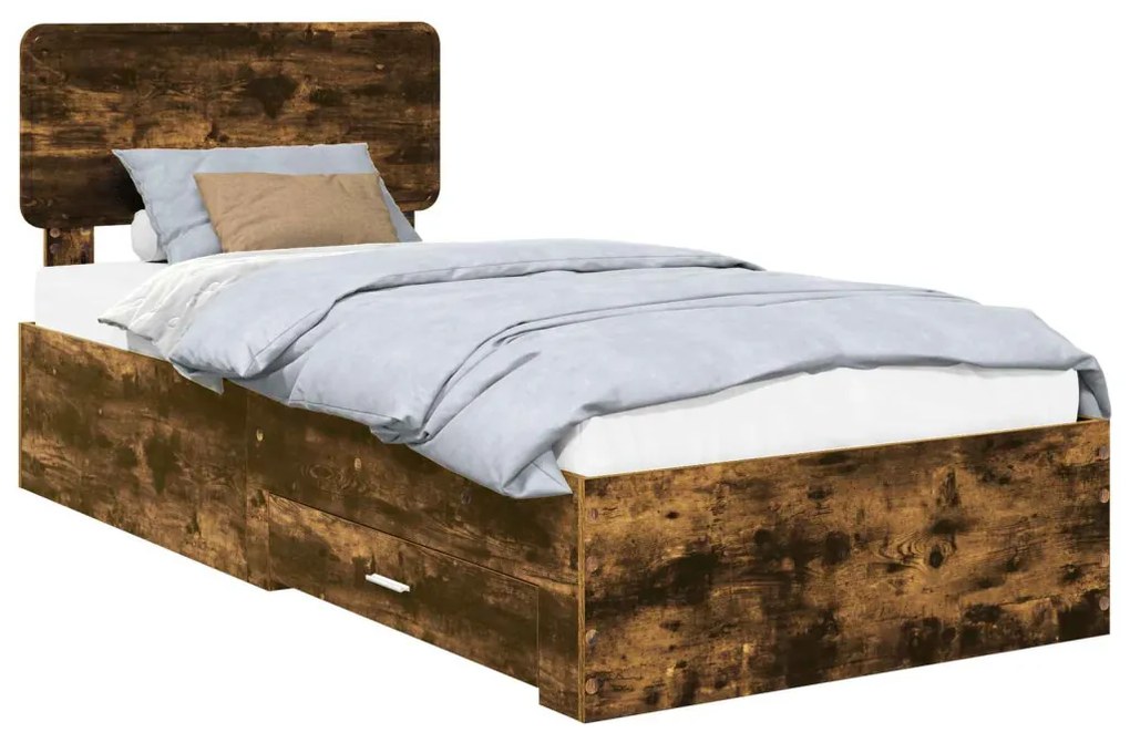 vidaXL Ágykeret fejtámlával fiókkal Füstölt tölgy 75 x 190 cm Faanyag