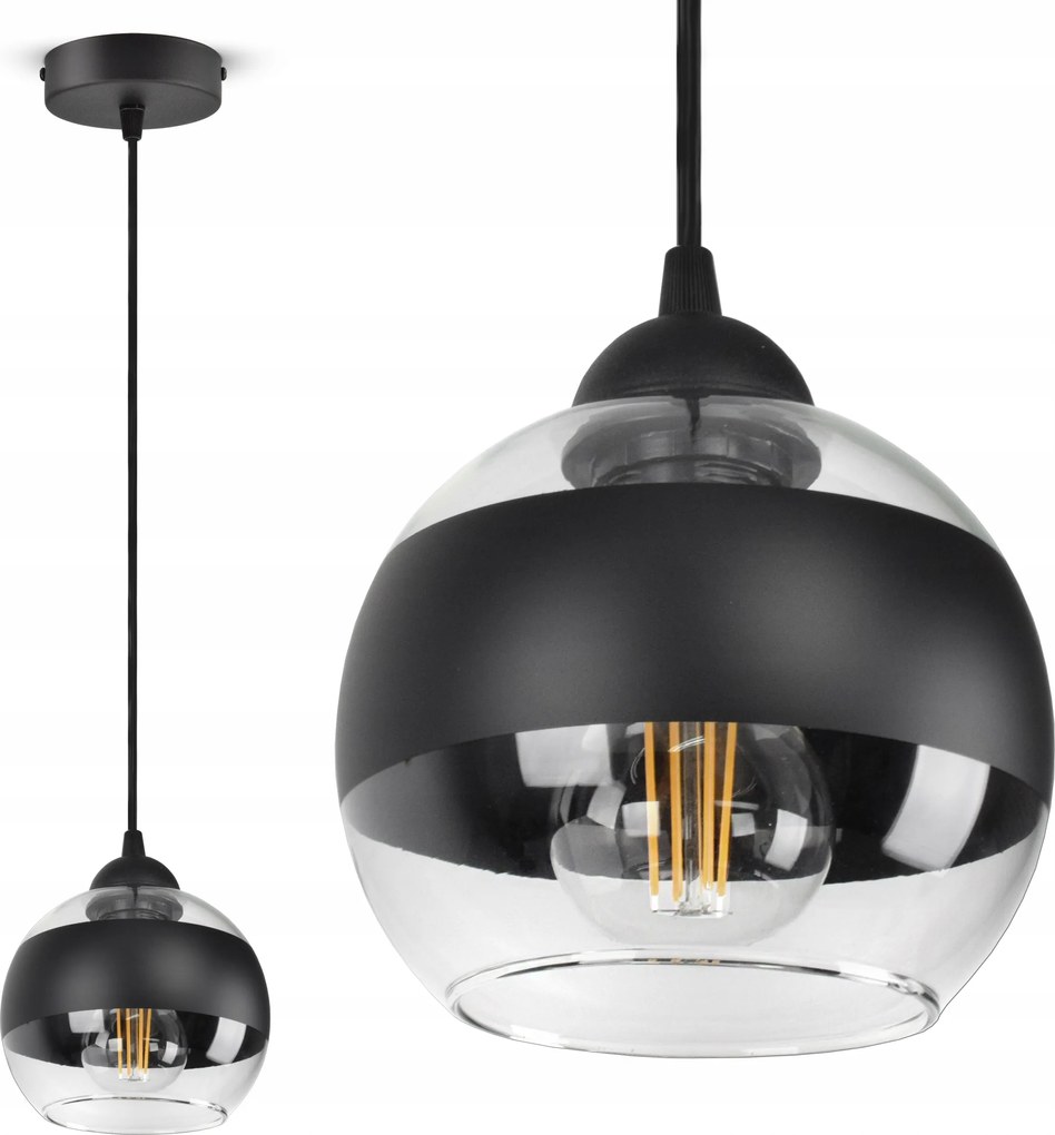 Mennyezeti Függő Lámpa Csillár Fekete Üveg Gömb Black Belt EZ1 Led E27