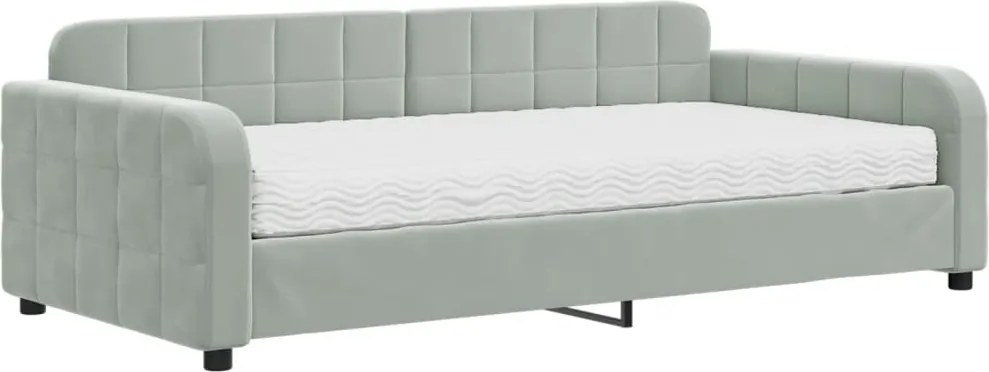 vidaXL világosszürke bársony kanapéágy matraccal 100 x 200 cm