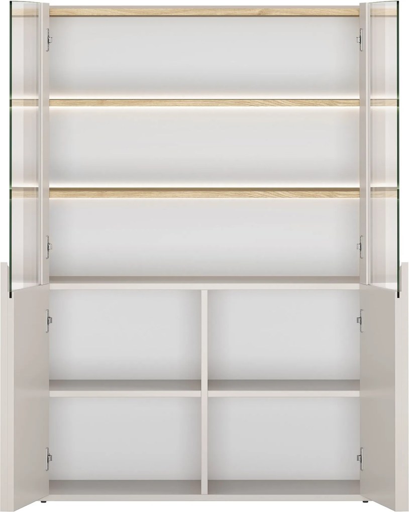 Amilio vitrines szekrény 100 cm kétszárnyú - kasmír / olajozott tölgy / kasmír fogantyúk