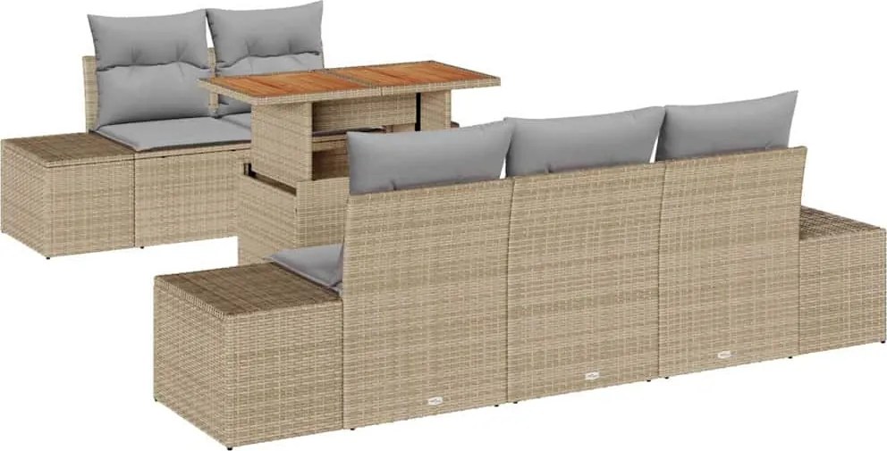 vidaXL Kerti Kanapé Szett tárolóval 6 pcs Bézs Poli rattan