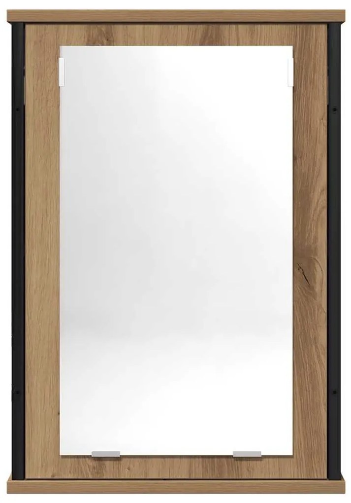 kézműves tölgy szerelt fa tükrös fürdőszobaszekrény 42x12x60 cm