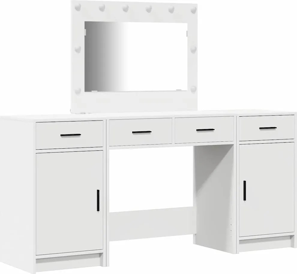 vidaXL Öltözködőasztal tükör lámpákkal fiókkal 3 pcs Fehér Faanyag