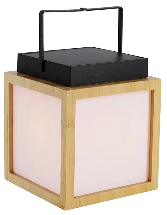 Bambusz asztali lámpa láng effektussal, LED-del, IP44, szolárral újratölthető - Vega