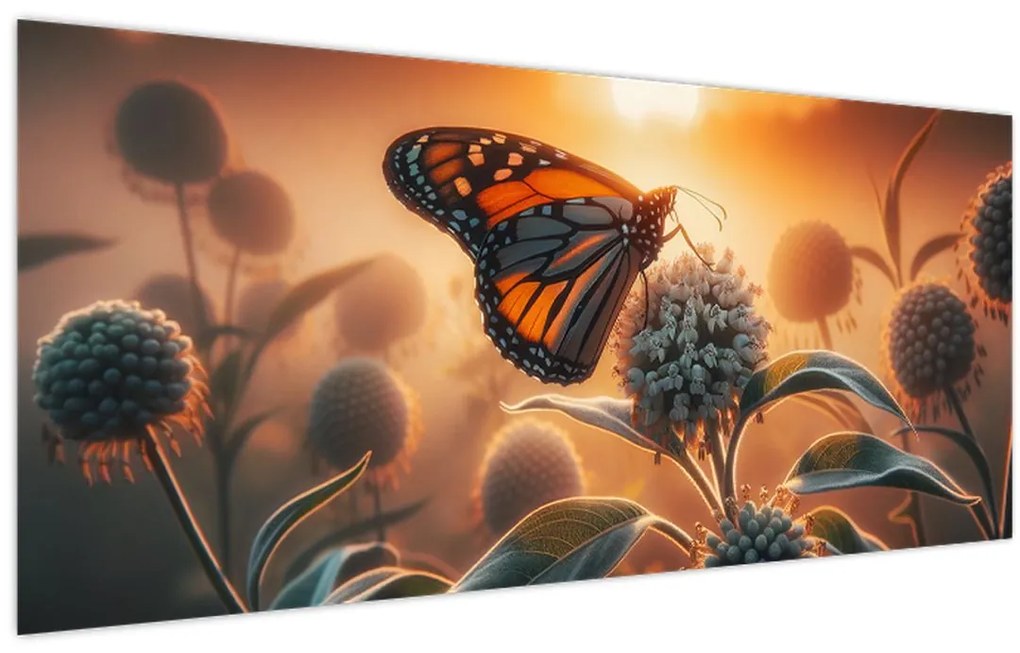 Kép – Pillangó a lenyugvó napban (120x50 cm)