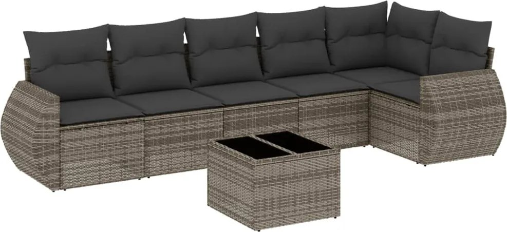 vidaXL 7 részes szürke polyrattan kerti ülőgarnitúra párnákkal