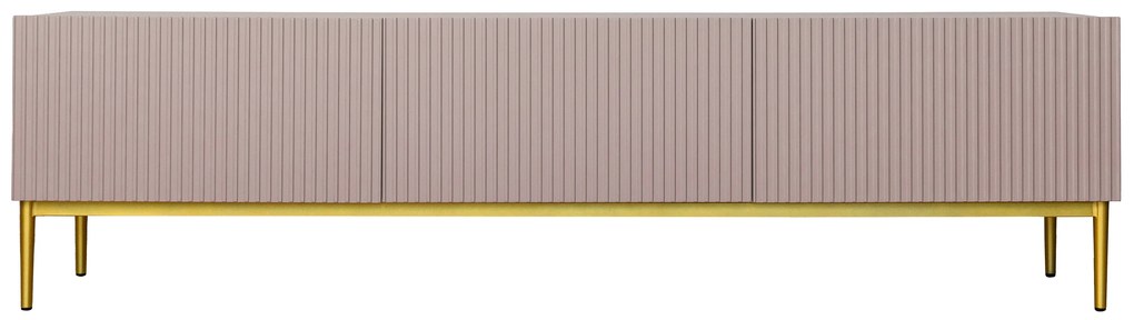 Nicole 200 cm-es TV-szekrény - antik rózsaszín MDF / arany lábak