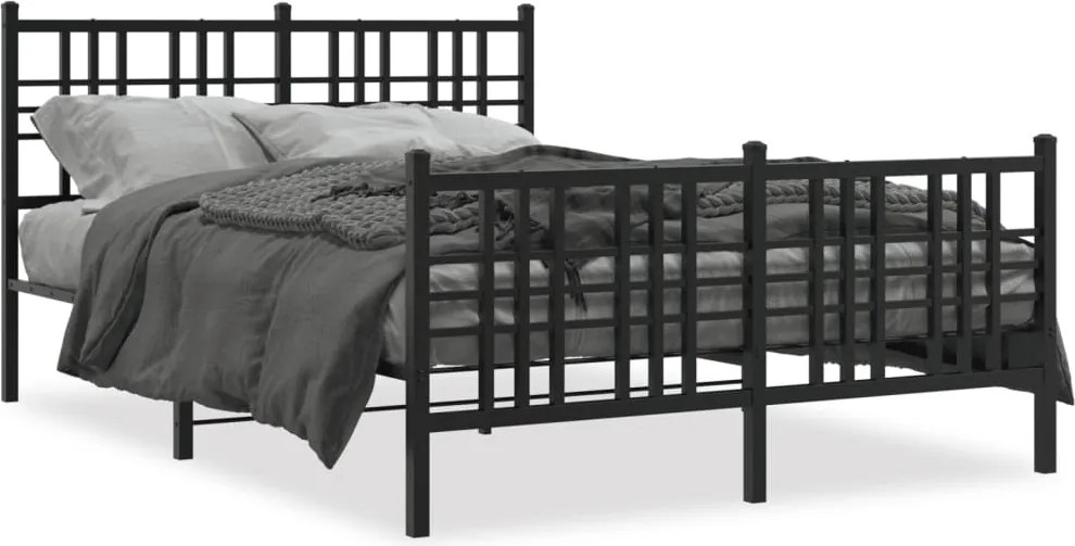 vidaXL fekete fém ágykeret fej- és lábtámlával 137 x 190 cm