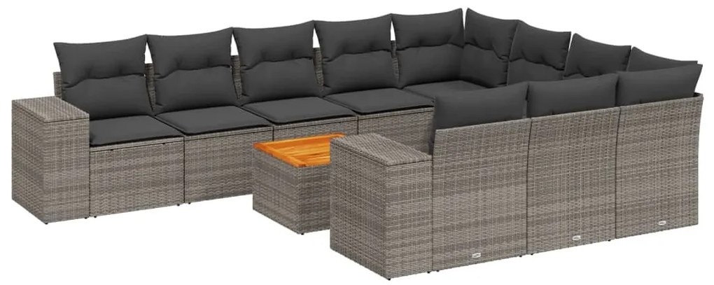 11 részes szürke polyrattan kerti ülőgarnitúra párnákkal