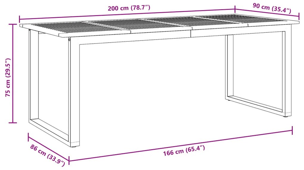 Kültéri Étkező Asztal Szürke 200x90x75 cm Acél és Tölgydeszkás