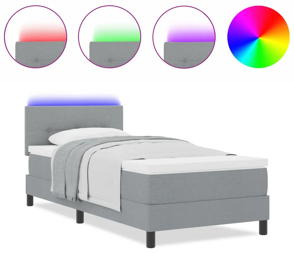Boxspring Ágy Matrac és LED Fény Szürke 90x190 cm Szövet