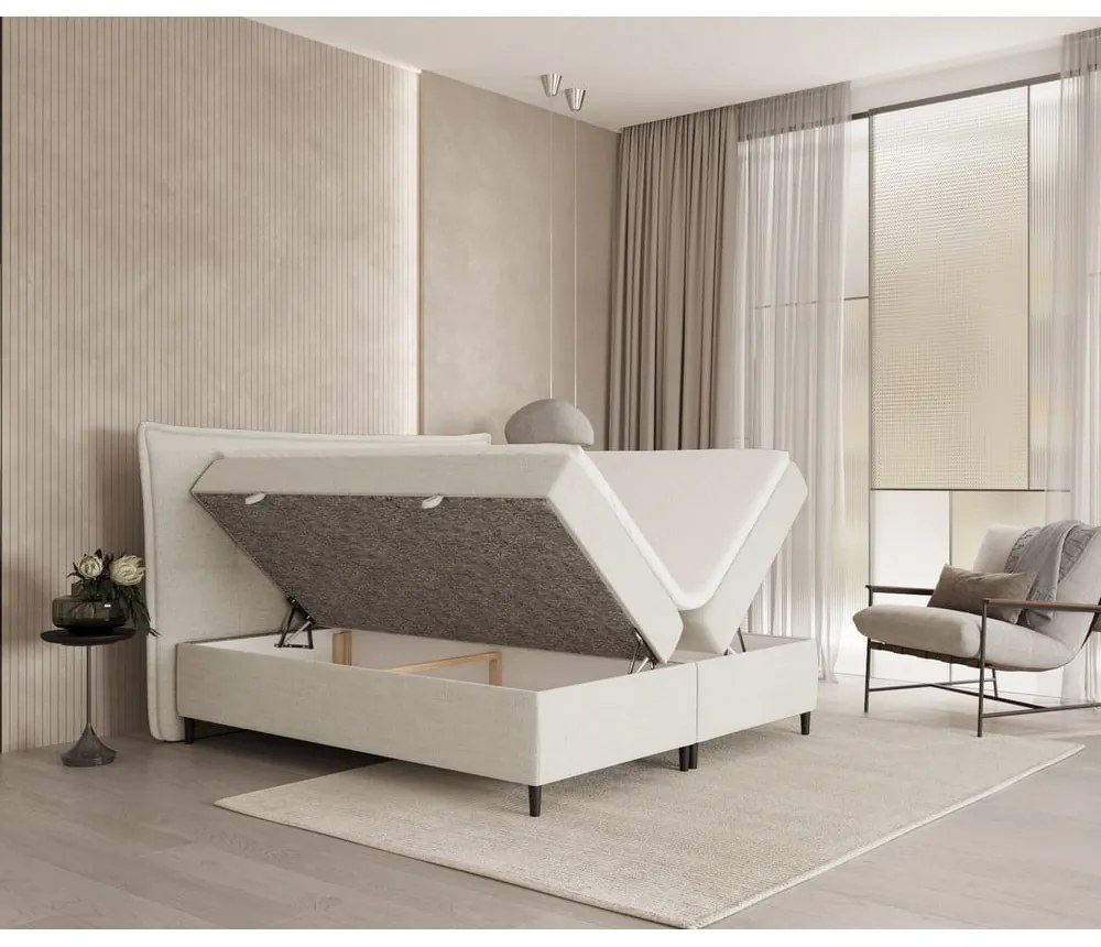 Krémszínű ágyneműtartós boxspring ágy 180x200 cm Sinai – Maison de Rêve