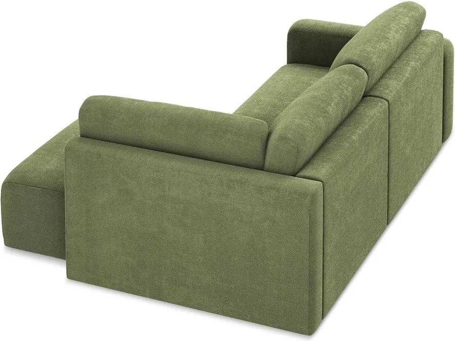 Zöld zsenília kinyitható-tárolóhelyes sarokkanapé (jobb oldali-L alakú) Kona – Makamii