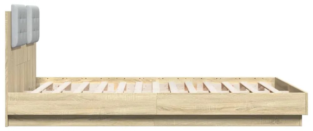 sonoma tölgy színű ágykeret fejtámlával és LED-ekkel 150x200 cm