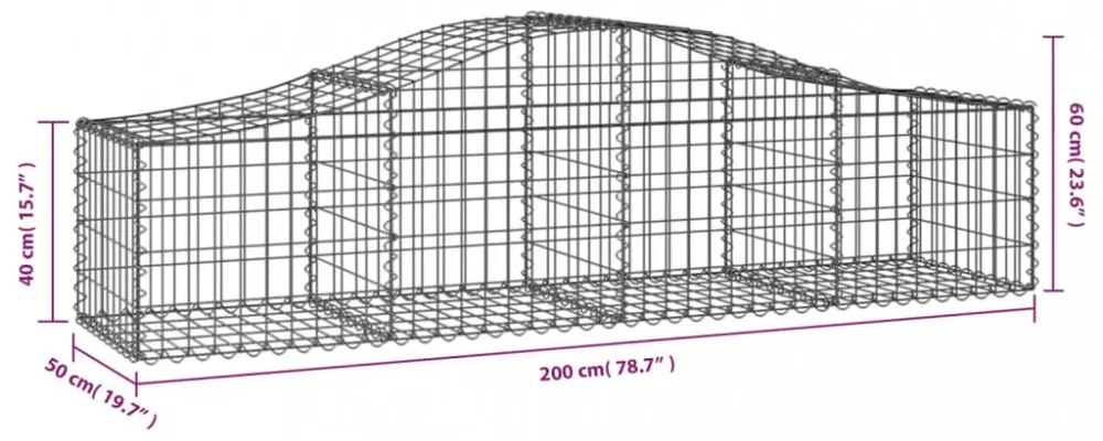9 db íves horganyzott vas gabion kosár 200x50x40/60 cm