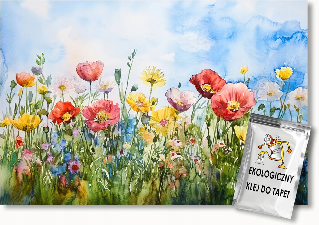 Fotótapéta Flizelina Kert Rét Színes Pipacs Virágok Tavasz 250x175 ragasztó