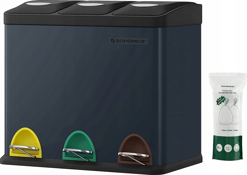 Szelektív hulladékgyűjtő 3Komor Lábtartó 24l Szürke +Zsákok Songmics LTB24GS
