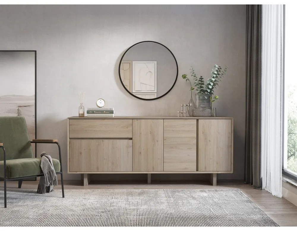 Natúr színű komód tölgyfa dekorral 180x76x45 cm Carpi – Marckeric