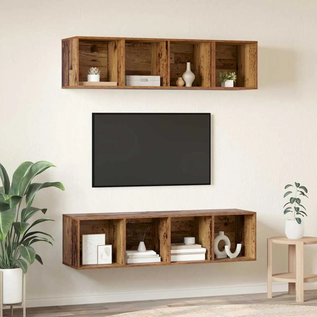 TV Szekrény Szett 3 pcs Régi fa Faanyag