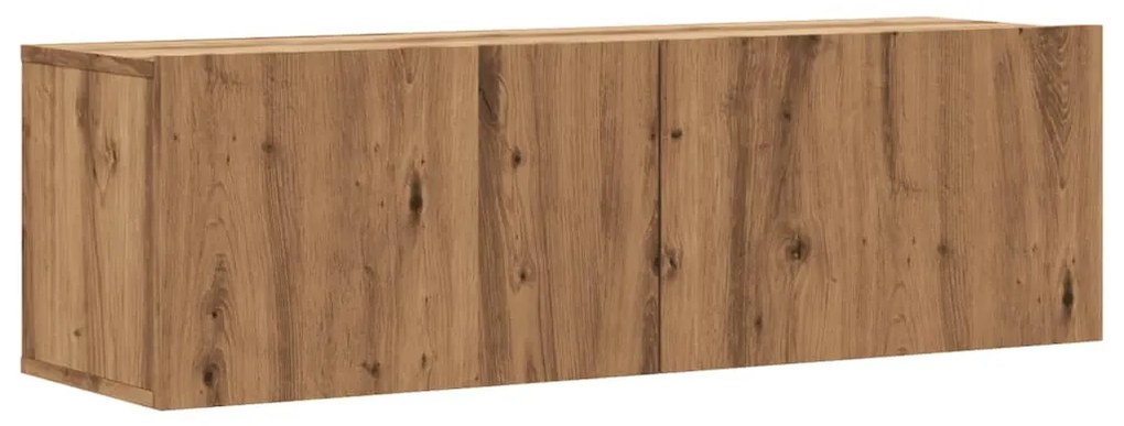 kézműves tölgy színű szerelt fa fali TV-szekrény 100x30x30 cm