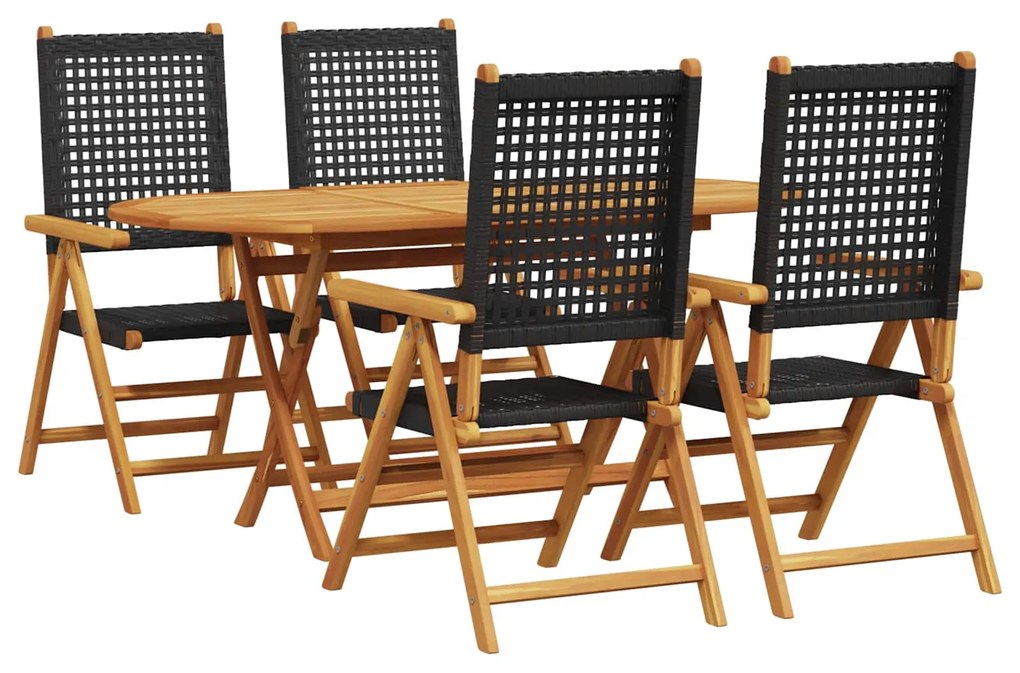 vidaXL Kert étkező szett 5 pcs Fekete Tömör Akácfa