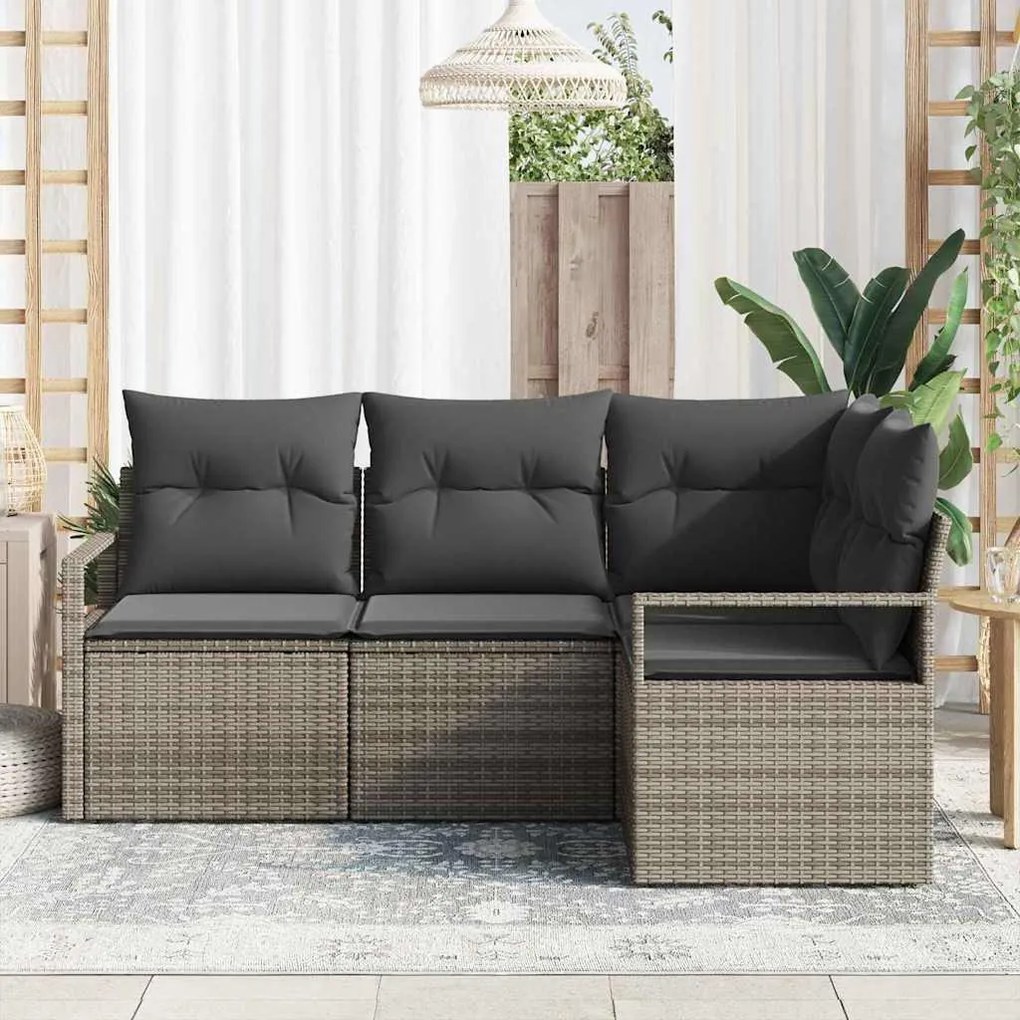 Kerti Kanapé Szett 4 pcs Szürke Poli rattan és porfestett acél