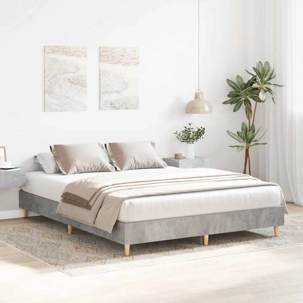 betonszürke szerelt fa ágykeret matrac nélkül 140 x 200 cm