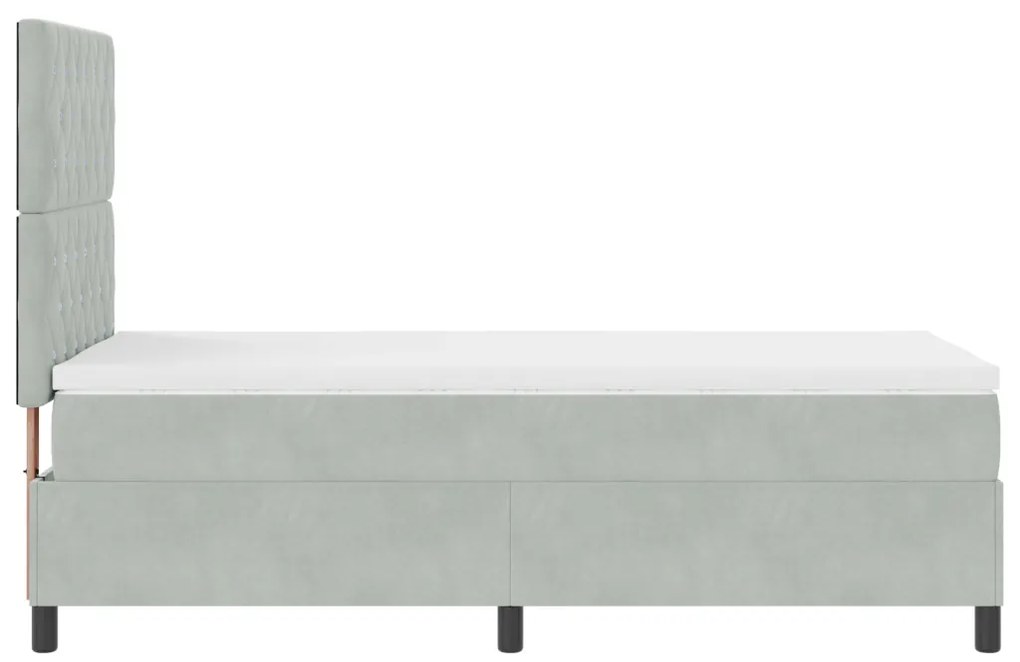 Boxspring Ágy Matrac Könnyű Szürke Egyszemélyes Bársonyos