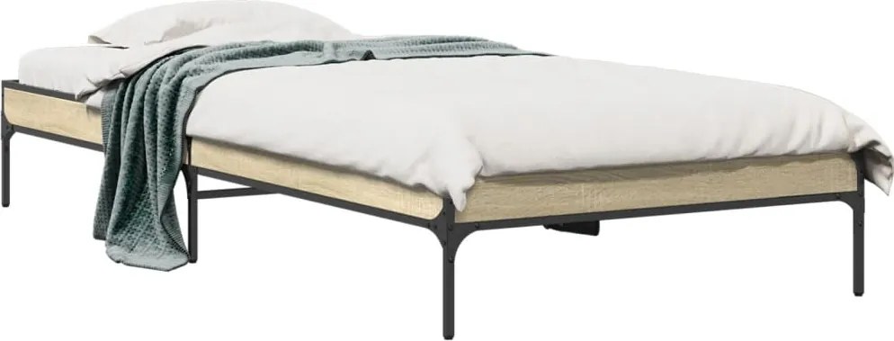 vidaXL sonoma tölgyszínű szerelt fa és fém ágykeret 90 x 200 cm