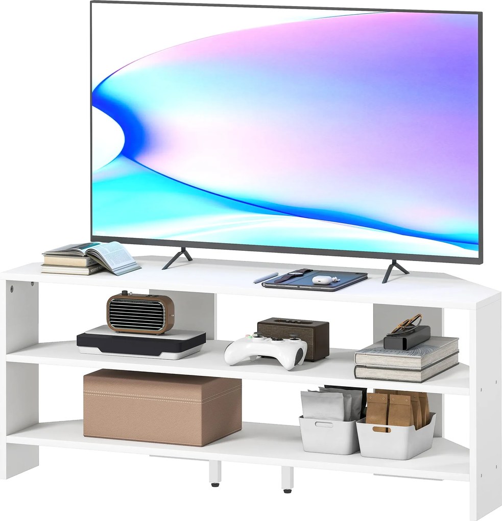 HOMCOM 120 cm-es Sarok TV Állvány 2 Nyitott Polccal, Modern Fa TV Állvány Hálószobába és Nappaliba | Aosom