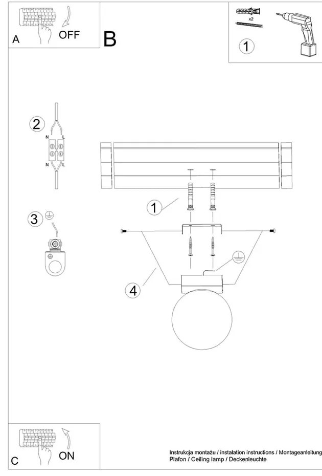 Fekete mennyezeti lámpa üveg búrával ø 12 cm Umerta – Nice Lamps