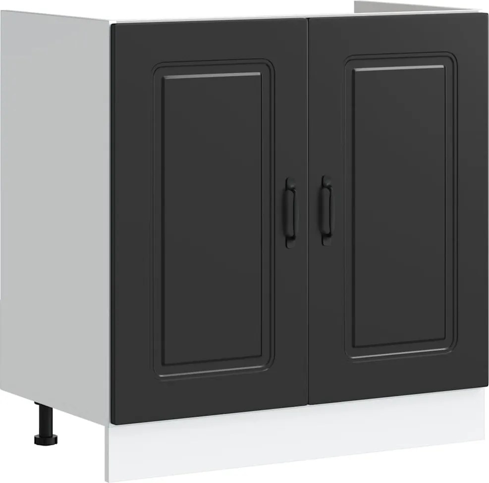 vidaXL Mosogató aljzat szekrény Kalmar fekete 80x46x81,5 cm műanyag fa