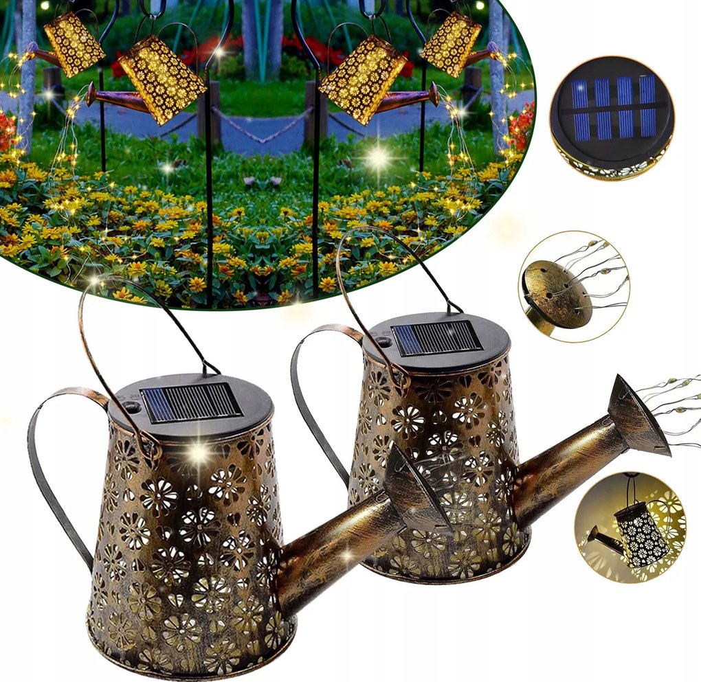 2x Kerti Lámpa Napelemes Led-es Beszúrható Öntözőkanna Érzékelővel Dekoráció Füzér