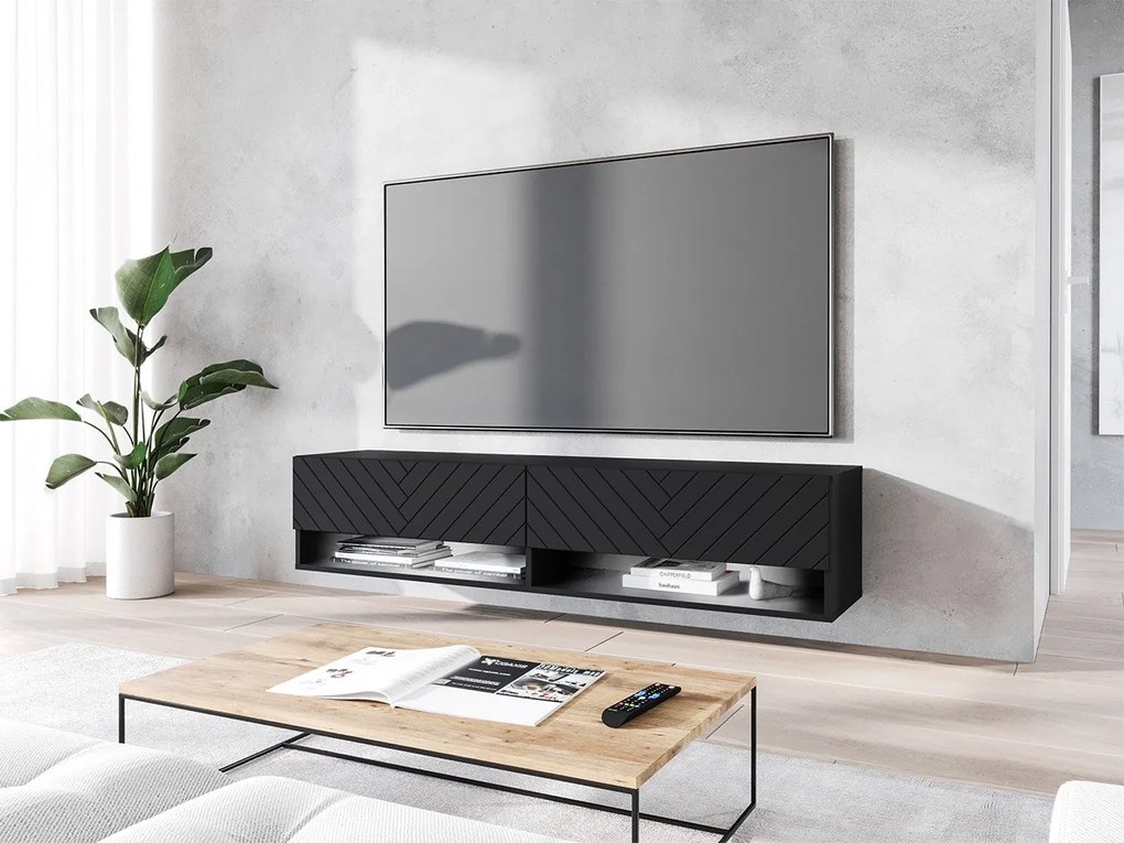 Függesztett TV szekrény Adenuk 140 MDF (fekete grafit + halcsont fekete) (LED RGB világítással). 1106323