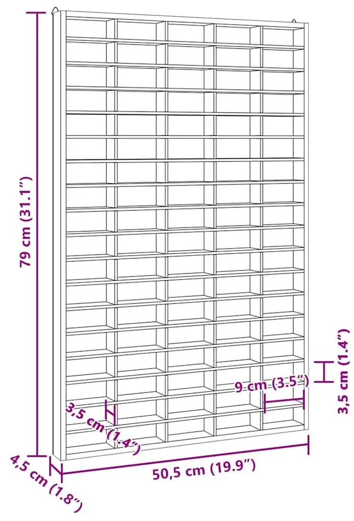 fa gyűjtői vitrin 90 rekesszel 50,5 x 4,5 x 79 cm