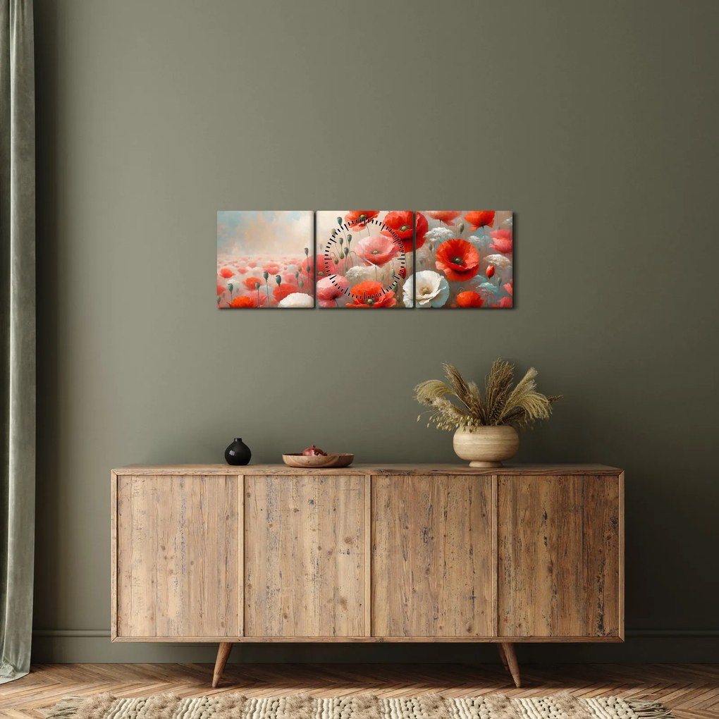 Kép - Pipacsok festménye (órával) (90x30 cm)