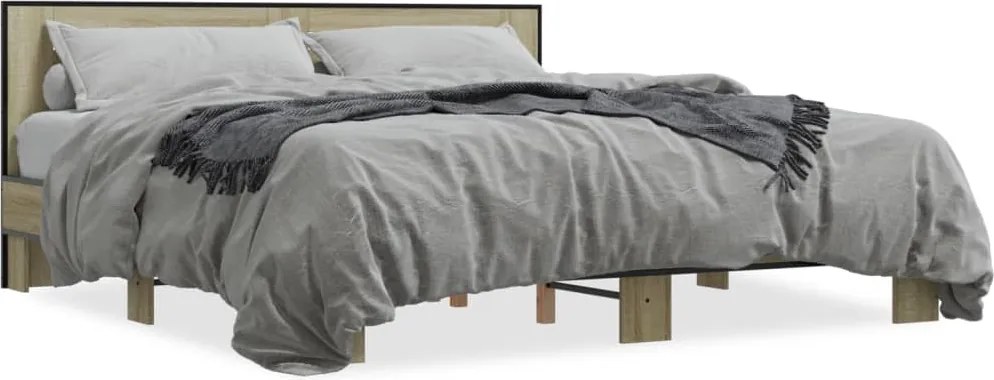 vidaXL sonoma tölgyszínű szerelt fa és fém ágykeret 200 x 200 cm