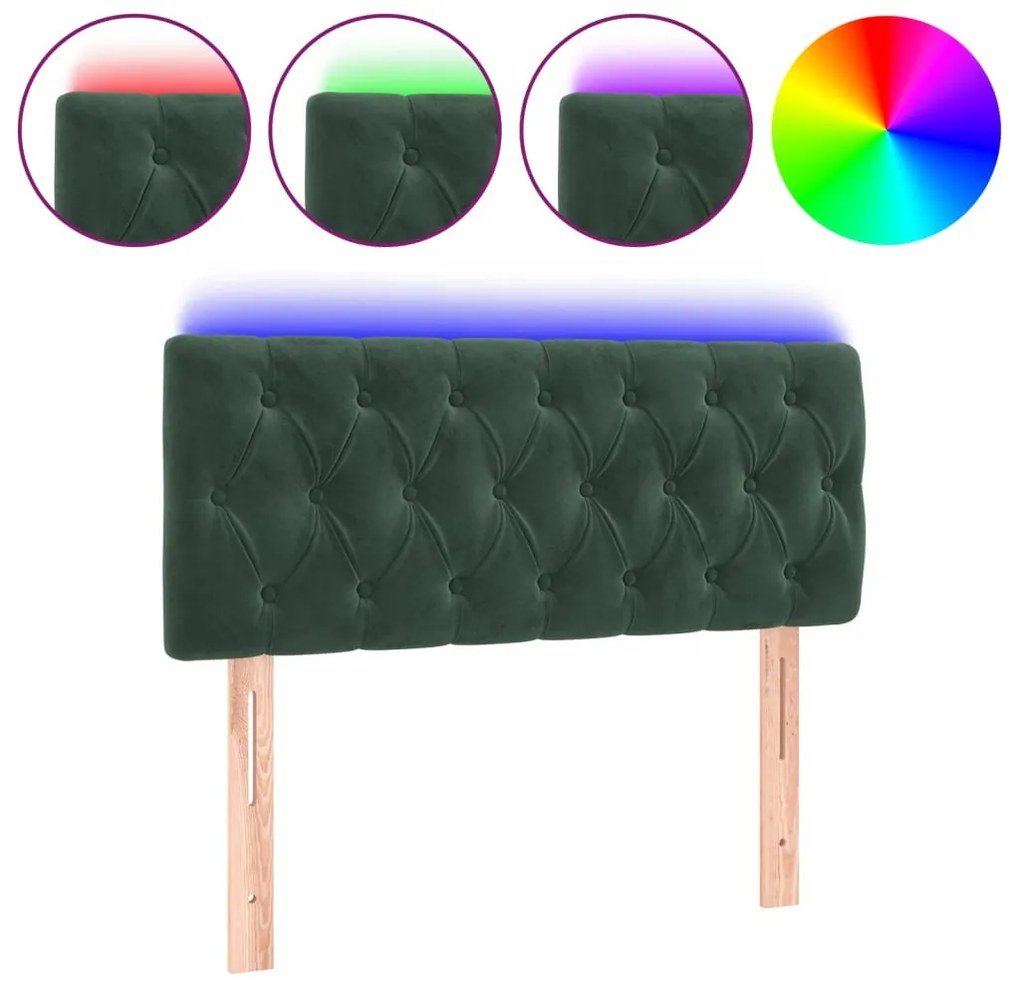 sötétzöld bársony LED-es fejtámla 90 x 7 x 78/88 cm