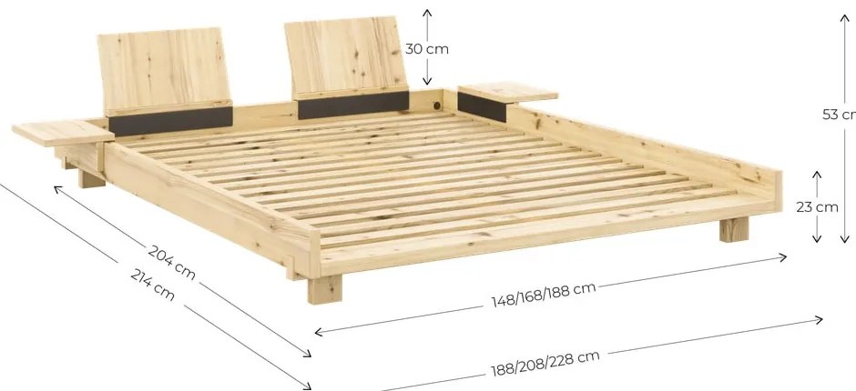 Natúr színű borovi fenyő franciaágy ágyráccsal 160x200 cm Social Bed – Karup Design