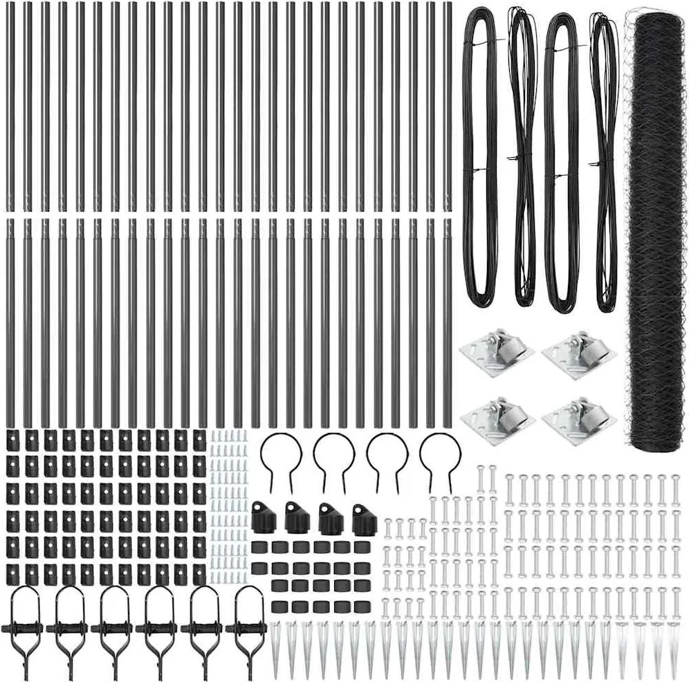 vidaXL Kerítésoszlop Szürke 50 x 1,4 m (50 mm mesh) Acél és PVC